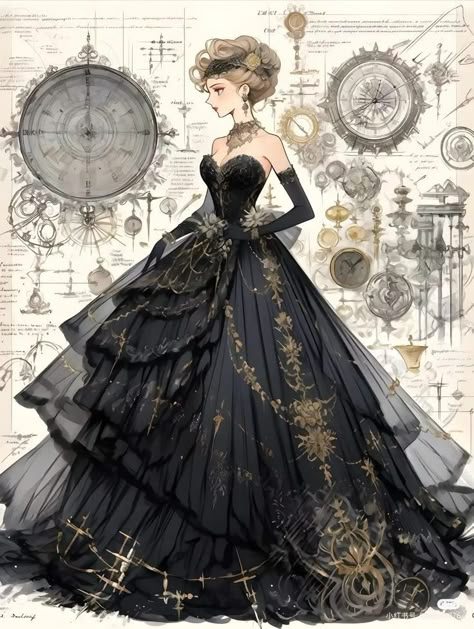 Fantasy Dress Drawing, Dreamy Gowns, Dress Design Drawing, 파티 드레스, Old Fashion Dresses, Clothing Design Sketches, Chique Outfits, Fantasy Dresses, Fashion Drawing Dresses