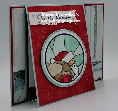 Stained Glass Santa, Good Friday Morning, Stampin Up Valentine Cards, Create Christmas Cards, Christmas Card Set, Stampin Up Christmas Cards, Stampin Up Christmas, Friday Morning, Fancy Fold Cards