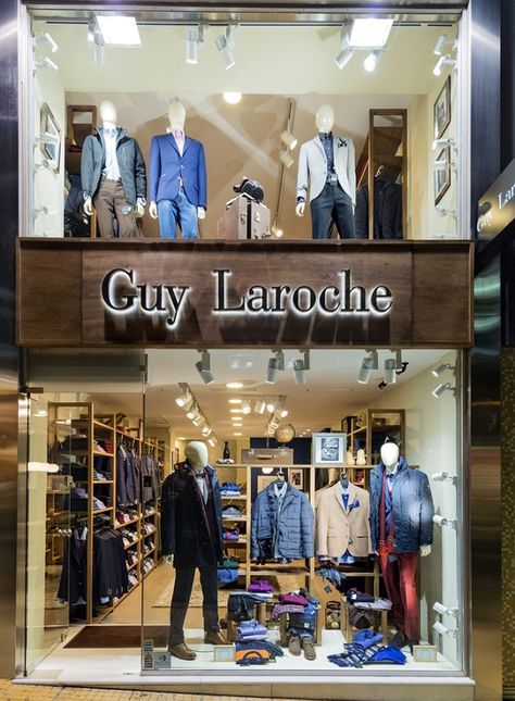 Square Design Interiors designed the newest Guy Laroche men’s apparel store in Nea Smyrni, Athens. Boutique Interior Design Clothing, Men's Clothing Store Design, Boutique Clothing Store Design, Clothing Store Interior Design, Clothes Shop Design, Fashion Shop Interior, Store Shelves Design, Clothing Store Displays, Windows Display