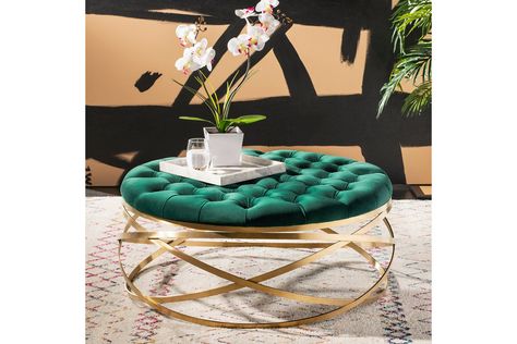 Remodel Hacks, Interior Farmhouse, Diy Home Decor For Apartments, Remodel Diy, Decor Eclectic, Velvet Ottoman, Tufted Ottoman, Inspire Me Home Decor, Living Room Green