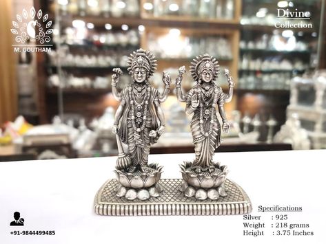 Handcrafted Antique 3D Make 925 Silver Lakshmi Narayana idol :) Laxmi Narayan Murti Silver, Lakshmi Narayana, Silver Articles, Lakshmi Narayan, Lakshmi Devi, Pooja Items, Silver Lamp, Silver Pooja Items, Gold Bangle Set