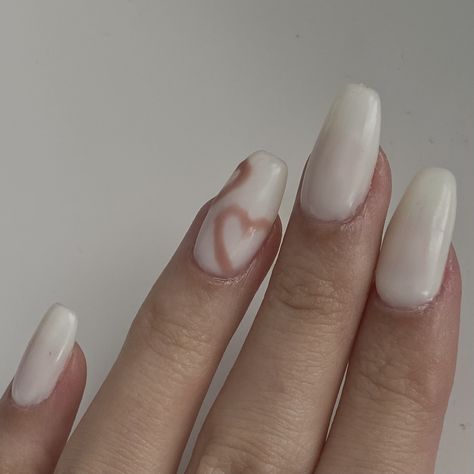 Nails W Hearts, Ivory Nails, White Nail Designs, Heart Nails, White Heart, Nude Nails, Almond Nails, White Nails, Simple Nails