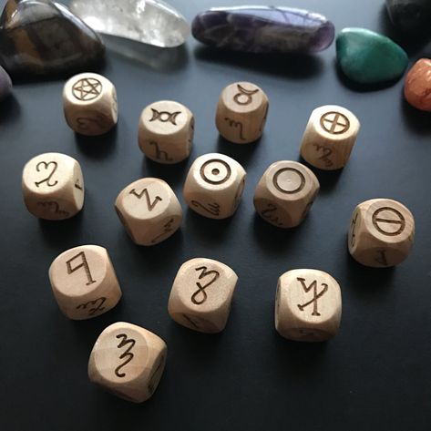 Diy Divination Tools, Theban Alphabet, Dice Divination, Judeo Christian, Witches Alphabet, The Horned God, Expo Ideas, Horned God, Wooden Dice