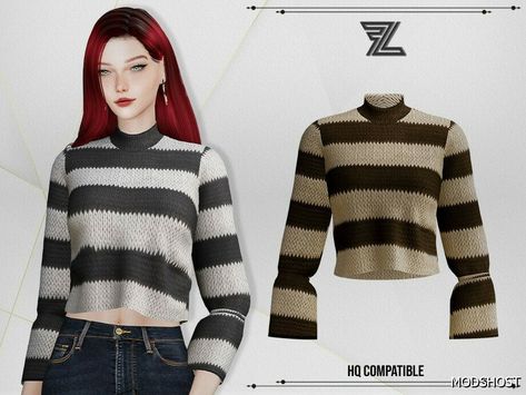 Download Thalia Wool Sweater for Sims 4 at ModsHost NOW! 8 Colors HQ Compatible All LOD’s New Mesh Custom Thumbnail Type: Tops Recoloring not allowed #mods #gaming #sims4cc #everyday #female #clothing #sims Sims 4 Cc Striped Sweater, Sims 4 Striped Sweater, Sims 4 Clothes Cc Female Tops, Sweater Sims 4 Cc, Sims 4 Sweater Cc, Sims Outfits, Sweater Tshirt, Sims4 Cc, Cc Sims