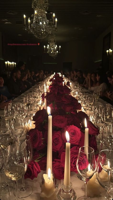 Dark Red Wedding Aesthetic, Moody Red Wedding, Phantom Of The Opera Wedding, Red Rose Wedding Theme, Saltburn Party, Red Table Settings, Cherry Wedding, Dark Red Wedding, Rose Wedding Theme