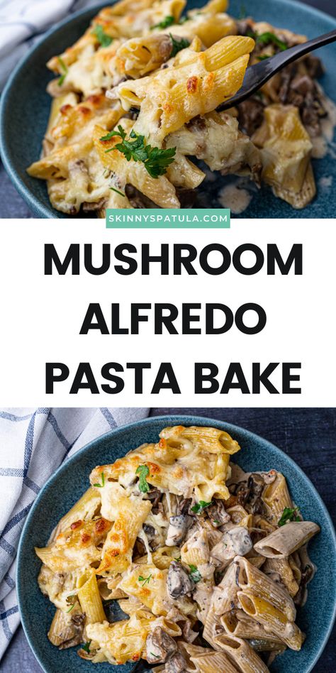 Mushroom Alfredo Pasta, Meatless Pasta Recipes, Vegetarian Alfredo, Mushroom Pasta Bake, Alfredo Pasta Bake, Mushroom Alfredo, Chicken Mushroom Pasta, Mushroom Recipes Pasta, Pasta Recipes Alfredo