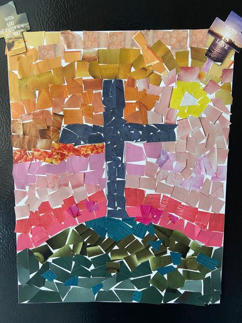 Christian School Art Projects, Cross Crafts For Kindergarten, Christian Easter Art Projects, Cross Art Projects, Cross Art For Kids, Resurrection Art For Kids, Christian Elementary Art, Easter Art Kids, Christian Art Projects