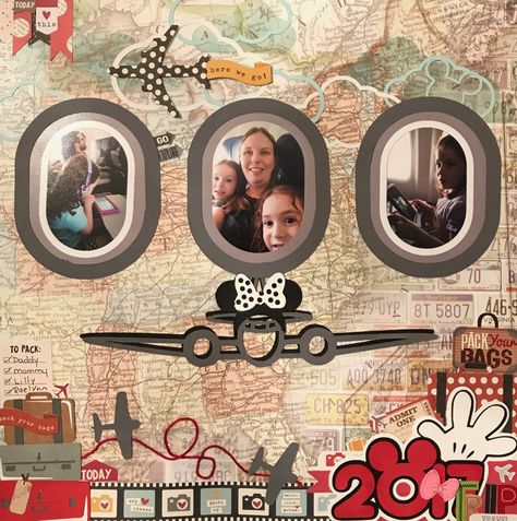 Plane ride to Disney - Scrapbook.com Plane Scrapbook Layouts, Airport Scrapbook Layouts, Airplane Scrapbook Layouts, Thailand Cruise, Plane Ride Outfit, Smash Box, Scrapbook Planning, Disney Transportation, Scrapbook Gallery