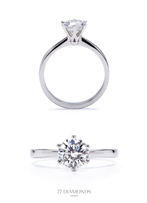 Perfectly classic engagement ring with 6 claws securing the diamond. #proposal 77 Diamonds, Classic Engagement Ring Solitaire, Simple Engagement Rings, Classic Engagement Rings, Band Engagement Ring, Perfect Engagement Ring, Dream Ring, Classic Ring, Solitaire Engagement