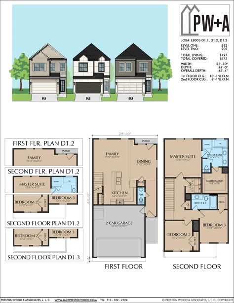 E8005_D1.1v7_COLORED Two Story Townhouse Floor Plans, Florida Townhouse, Townhouse Floor Plan, Narrow Lot House Plans, Floor Plans 2 Story, 2 Story Houses, Best Build, Florida House, Two Story Homes