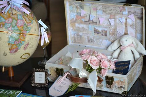 Three Pixie Lane: A Travel Themed Baby Shower - Oh Baby! The Places Youll Go! Travel Themed Baby Shower, The Places Youll Go, Vintage Baby Girl Nursery, Travel Baby Shower Theme, Shower Vintage, Travel Baby Showers, Travel Party Theme, Vintage Baby Shower