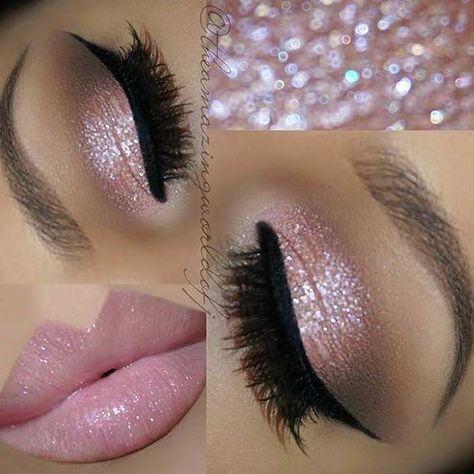 Pink Glitter Eyes Wedding Makeup Look Machiaj Smokey Eyes, Beautiful Wedding Makeup, Wedding Makeup For Brunettes, Wedding Eyes, Gold Eyeliner, Wedding Eye Makeup, Best Wedding Makeup, Brunette Makeup, Flot Makeup