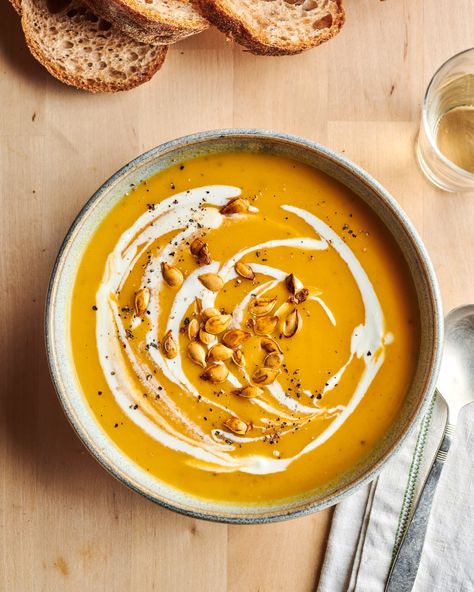 Instant Pot Butternut Squash Soup | Kitchn Instant Pot Butternut Squash Soup, Creamy Squash, Instant Pot Butternut Squash, Squash Apple Soup, Turmeric Soup, Soup Instant Pot, Cut Butternut Squash, Butternut Squash Recipes Soup, Apple Soup