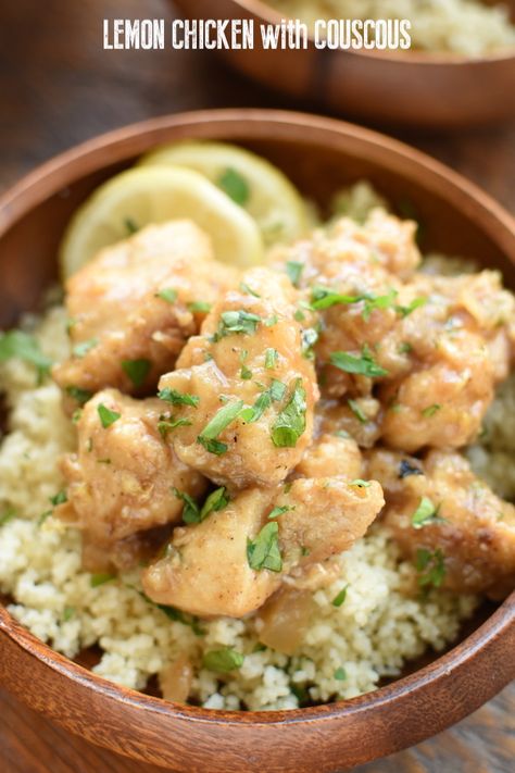 Lemon Chicken with couscous an easy skillet chicken weeknight meal. Skillet Lemon Chicken, Chicken With Couscous, Easy Skillet Chicken, Chicken Couscous, Lemon Chicken Recipe, Easy Skillet, Couscous Recipes, Savory Chicken, Lemon Sauce