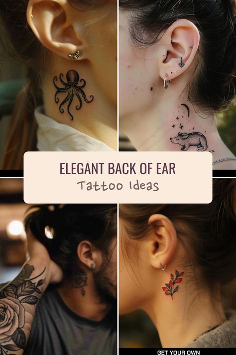 Discover elegant and unique designs for females to inspire your next back of the ear tattoo. Explore stylish tattoo options for a feminine touch. Get inspired by feminine back of ear tattoos here. Neck Tattoos Women Side, Behind Ear Tattoo Unique, Behind The Ear Tattoo Ideas Unique, Side Neck Tattoos Women, Behind The Ear Tats, Back Of Ear Tattoo, Fairy Tale Tattoo, Small Crown Tattoo, Small Dragonfly Tattoo