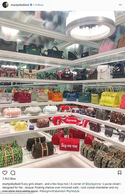 Kylie Jenner shows off her incredible $1M handbag collection | Daily Mail Online Kylie Jenner Bags, Kylie Jenner House, Jenner House, Bag Closet, Dream Closet Design, Luxury Closets Design, Sacs Design, Tas Fashion, Dream Closets