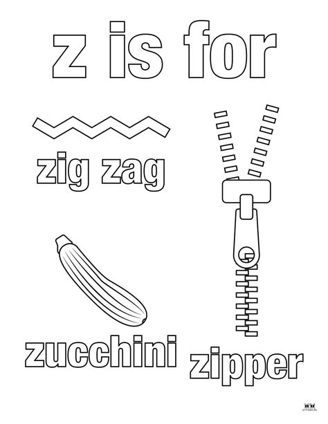 Letter Z Coloring Pages - 15 FREE Pages | Printabulls Letter Z Coloring Page, Letter Z Worksheet, Montessori Worksheets, Letter Z Crafts, Z Coloring Pages, Preschool Rules, Coloring Pages Ideas, Pages Ideas, Alphabet Activity