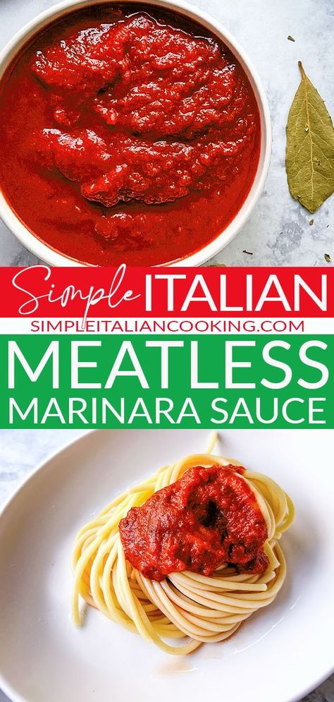 Enjoy this easy Italian meatless marinara sauce. This is a recipe that is simple and uses minimal ingredients. Enjoy this Italian sauce as a base or as it is alone for your pasta.  If you love olive oil, garlic, and tomatoes you'll love this recipe. via @simpleitalian Italian Marinara Sauce, Making Pasta Sauce, Pasta With Meat, Italian Cooking Recipes, Easy Marinara Sauce, Marinara Sauce Recipe, Vegetarian Pasta Recipes, Olive Oil Garlic, Italian Sauce