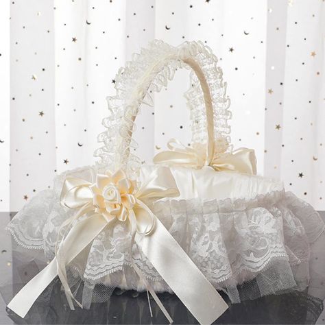 PRICES MAY VARY. MATERIAL: White/Ivory handwoven wedding flower baskets are made of high quality smooth and soft satin fabric and lace. ABSOLUTELY BEAUTIFUL: Wedding flower girl baskets with lace handle, satin flowers and bows are beautifully finished and value for money. UPGRADED VERSION OF THE HANDLE: The sturdy and beautiful handle can be swayed left and right, which is convenient to carry, and can be stacked and stored when not in use, saving more space. BASKET SIZE: Diameter: Approx. 20.5cm Wedding Baskets, Ivory Wedding Flowers, Girls Home, Wedding Flower Girl Basket, Flower Baskets, Ivory Flower Girl, Large Wedding, Flower Girl Baskets, Ivory Flower