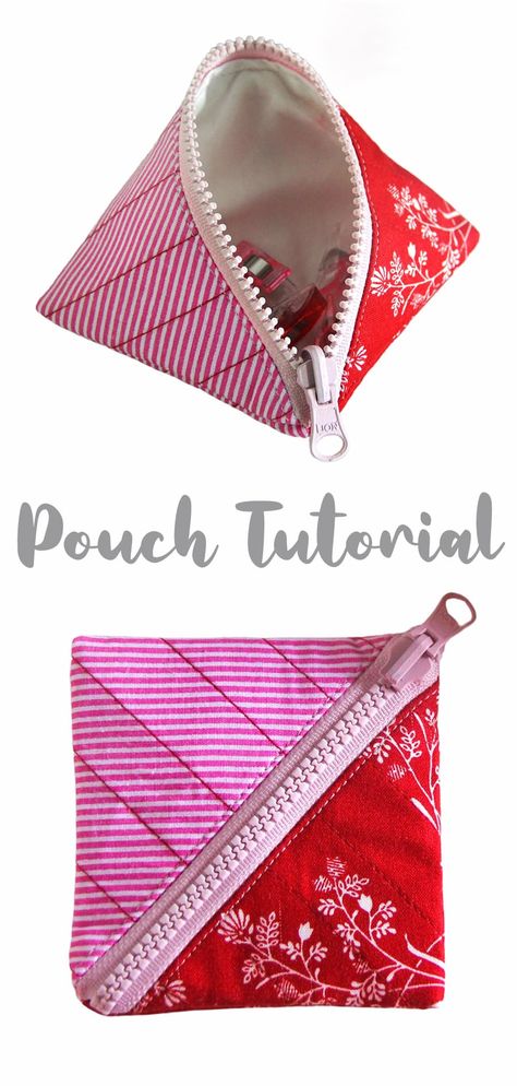 Zip Pouch Tutorial, Triangle Pouch, Simple Pouch, Souvenir Wedding, Pouch Sewing, Zipper Pouch Tutorial, Pouch Tutorial, Half Square Triangle, Fabric Pen