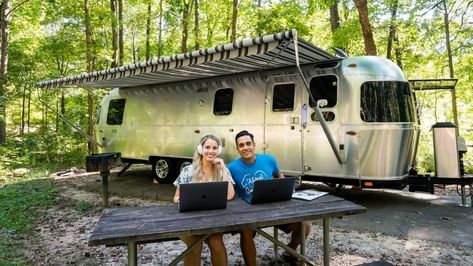 Airstream Owners Lauren and Daniel Airstream Camping, Utah Summer, Airstream Travel Trailers, Air Stream, Trailer Camping, Travel Trailer Camping, Dry Camping, Trailer Life, Buying An Rv