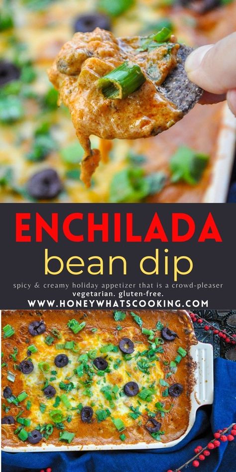 Enchilada Bean Dip, Dip Vegetarian, Cream Cheese Enchiladas, Enchilada Dip, Bean Dip Recipe, Enchilada Pasta, Bean Dip Recipes, Whats Cooking, Cheese Enchiladas