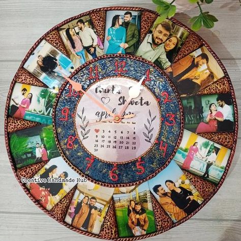 NEW PRODUCT ALERT!📢 Are you looking for a mesmerizing Birthday/ wedding gift to surprise your friend/cousin???? Then here it is✨🎁💖 There can't be a memory better than this that can be cherished forever😻 Checkout our feed and shower us with your orders😁 💖CUSTOMISED WALL CLOCK💖 Wanna place order??? DM now 📥 ✳️Base- Mdf Board ✳️Size- 12 inches ✳️Clay work ✳️Medium -Acrylic ✳️Ready to hang ✳️ Varnished to protect from dust and moisture #creativehandmadehub #diyhomedecor #wallclockmaking Diy Nameplate, Cherry Blossom Nails Art, Blossom Nails, Handmade Wall Clock, Clock Handmade, New Product Alert, Handmade Wall Clocks, Diy Wedding Gifts, Diy Wall Clock