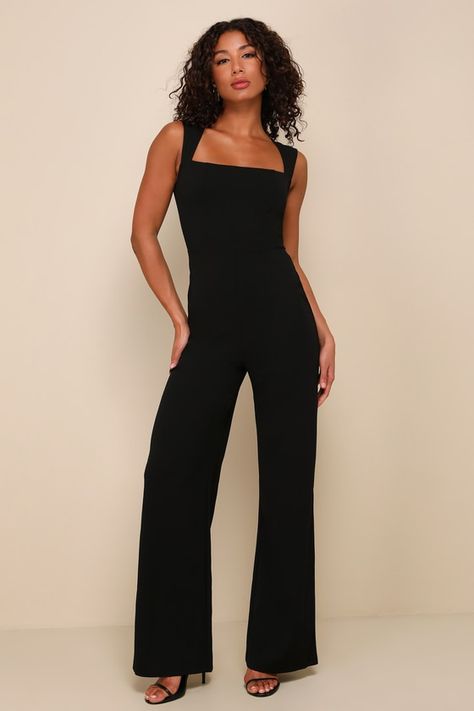 Enticing Endeavors Black Jumpsuit Full Black Outfits For Women, Edge Outfits, Black Outfits For Women, Full Black Outfit, Black Jumpsuit Outfit, Outfits Dressy, Formal Jumpsuit, Chic Blazer, Stylish Work Attire