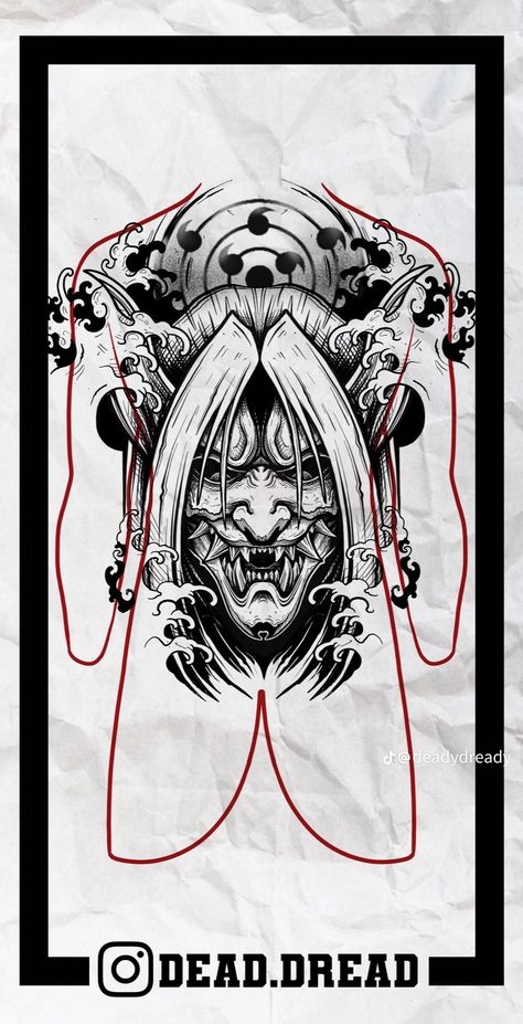 Japanese Demon Tattoo, Half Sleeve Tattoos Sketches, Seal Tattoo, Satanic Tattoos, Japanese Demon, Tattoo Face, Tattoo Back, Shiva Tattoo Design, Japan Tattoo Design