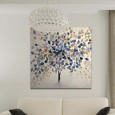 French Country Cottages, Single Tree, Square Wall Art, Tree Wall Decor, Hallway Living Room, Botanical Design, Painting Blue, Autumn Painting, Yellow Leaves