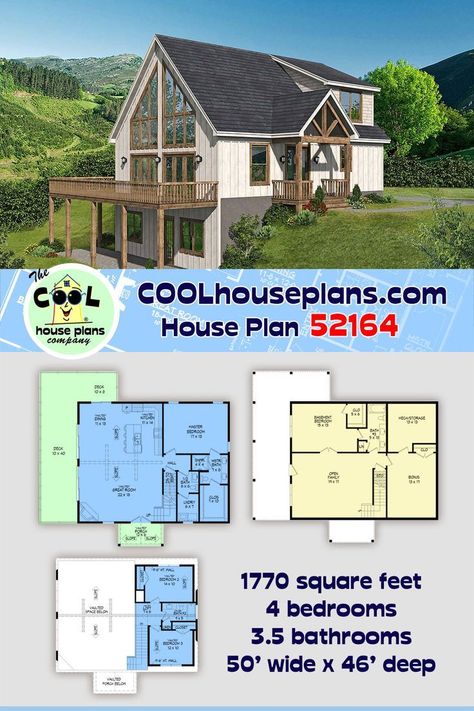 Contemporary Style House Plan 52164 with 4 Bed, 4 Bath in 2022 | Sloping lot house plan, House plans, Contemporary style homes Sloping Lot House Plan, Open Family Room, Hillside House, Ranch Style House Plans, Garage House Plans, Basement House, Cabin House Plans, Walkout Basement, Contemporary Style Homes