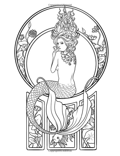 Art Nouveau Tattoo, Motifs Art Nouveau, Nouveau Tattoo, Kunst Tattoos, Fantasy Mermaids, Desain Editorial, Mermaid Drawings, Mermaid Tattoo, Mermaid Tattoos