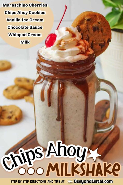 How To Make Chips, Cookie Milkshake, Chips Ahoy Cookies, Milkshake Recipe, Chips Ahoy, Copykat Recipes, Chocolate Milkshake, Milkshake Recipes, Chocolate Chip Recipes