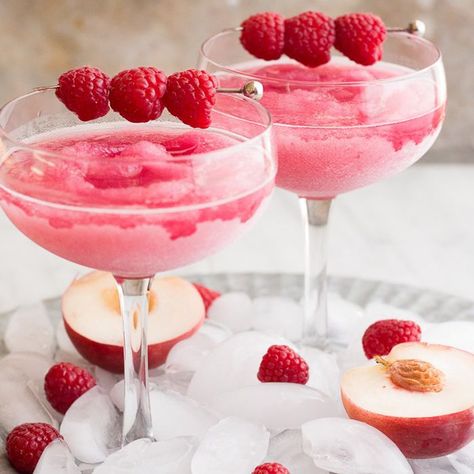 Delicious Valentine's Day Cocktails to Make At Home with Your Valentine Wine Recipes Drink, Frosé Recipe, Frozen Rose, Chill Drinks, Peach Syrup, Fri Yay, Pink Cocktails, Frosé, Raspberry Sorbet