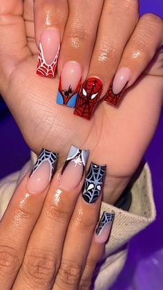 Spring Nails Inspiration, Spiderman Nails, Marvel Nails, Spring Nails Art, Texas Spring, Nail Spring, Engagement Nails, Airbrush Nails, Spring Nail Designs