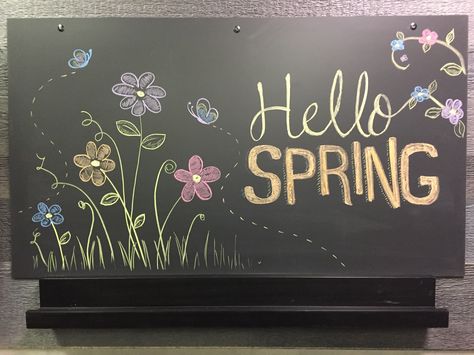 Hello Spring Chalkboard Art 2016 Spring Chalkboard Ideas, Creative Chalkboard Ideas, Chalkboard Spring, Spring Chalkboard Art, Spring Chalkboard, Chalkboard Art Quotes, Starbucks Art, Chalkboard Wall Art, Blackboard Art