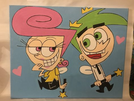 Cosmo and Wanda Cosmo And Wanda Painting, Cosmo And Wanda Fanart, Cosmo Drawing, Wanda And Cosmo, Wanda Wallpaper, Cartoon Paintings, Cosmo And Wanda, Fairly Odd Parents, Odd Parents