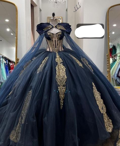 Blue And Gold Princess Dress, Prom Dresses Blue And Gold, Dark Navy Blue Quinceanera Dresses, Quinceanera Dresses Navy Blue And Gold, Sweet 16 Blue Dresses, Quinceanera Dresses Blue And Gold, Dark Blue And Gold Dress, Navy Blue And Gold Quince, Quince Dark Blue