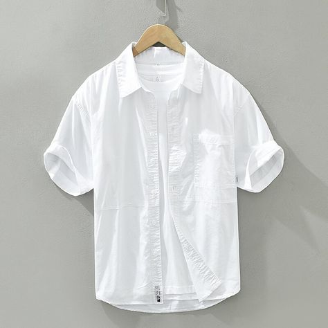 GAR BETHE Pure Cotton White Shirts For Men Casual Lapel Collar Men Solid Color Summer Short Sleeve Shirts Slim Fit Korean Fasthion navy-XS White Shirts For Men, Casual White Shirt, Quick Dry Pants, White Shirt Men, Short Sleeve Dress Shirt, Linen Casual, Solid Color Shirt, Short Sleeve Shirts, Hooded Shirt