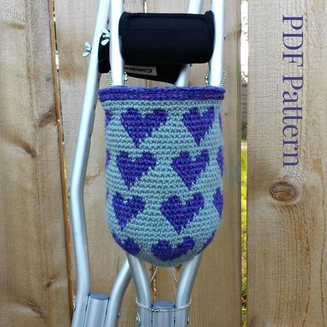 Crutch Bag Crochet Pattern via Craftsy Crochet Crutches Bag, Crochet Medical, Crutch Bags, Crutches Accessories, Learn Crochet, Bag Crochet Pattern, Loom Craft, Fun Crochet, Mobility Aids