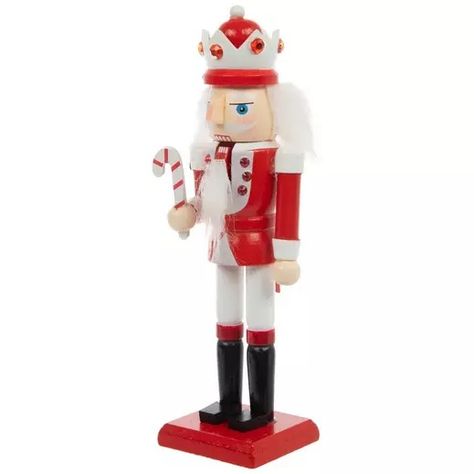 Candy Cane Wood Nutcracker | Hobby Lobby | 305755871 Wood Nutcracker, Red Rhinestone, Hobby Lobby, Nutcracker, Candy Cane, Lobby, Miniatures, Crown, Candy