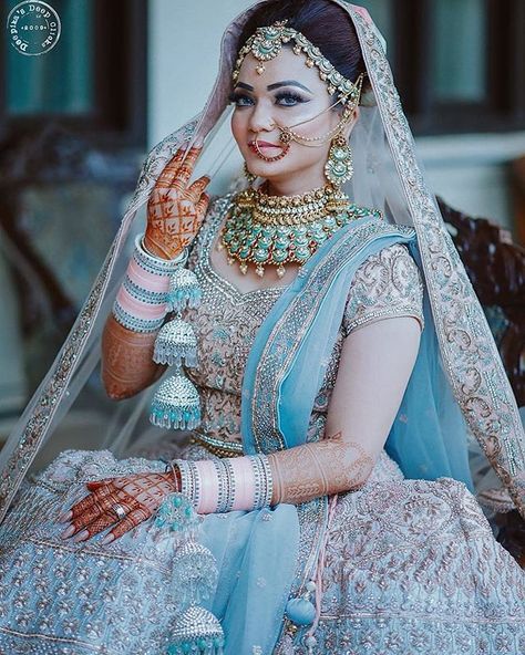 What do you think of this shade of blue bridal lehengas? Like it love it or is it too much blue-blue?  Photo Credits @deepikasdeepclicks Jewellery by @omsons_bridal_store  BTW just posted a new blog post on @frugal2fab It's all about Falguni & Shane Peacock Cocktail and Reception Lehengas.  If your budget is anywhere between 3.95 to 5 Lakhs for your Reception outfit I highly recommend checking out their collection.  Every single lehenga price is mentioned on the blog. I know the amount is crazy विवाह की दुल्हन, शादी की तस्वीरें, Punjabi Weddings, Sick Clothes, Indian Bridal Photos, Perhiasan India, Muslim Wedding Dresses, Pakistani Style, Indian Bride Outfits