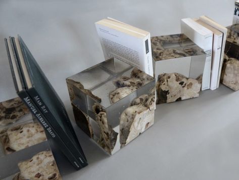 Floating Karst Bookends by #alcarol: sectioned #karst #stones, water-like #resin: #light at sight, but #heavy enough to hold your #book. #interiordesign #bookends #complements #design #furniture Resin Bookends, Diy Bookends, Underground Drainage, Resin Light, Skin Marks, Transparent Resin, Finishing Materials, Diy Resin, Resin Diy