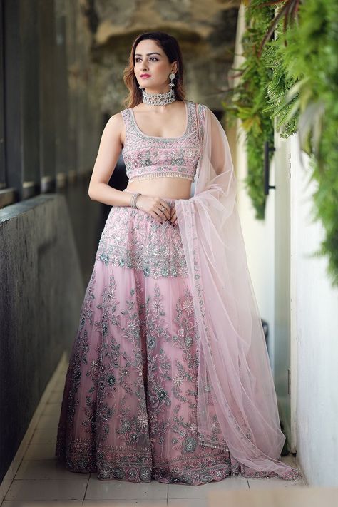 PETAL PINK LEHENGA SET WITH CONTRAST MULTI COLOURED EMBROIDERY PAIRED WITH A MATCHING DUPATTA AND SILVER AND COLOURED EMBELLISHMENTS. O Mere Dil Ke Chain, Zaara Yesmin, Kids Blouse, Pink Lehenga, Ghagra Choli, Indian Ethnic Wear, Saree Styles, Beautiful Saree, Wedding Looks