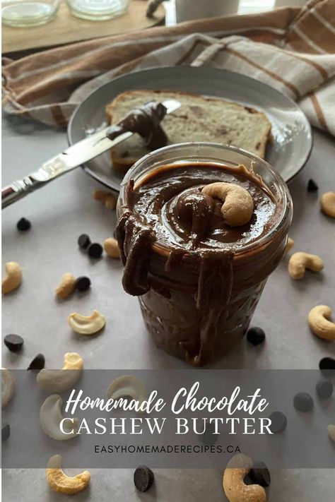 Cashew Butter with Chocolate Cashew Butter Recipe, Chocolate Cashew Butter, Cashew Chocolate, Coconut Oil Chocolate, Homemade Nut Butter, Almond Butter Recipes, Canada Food, Chocolate Hazelnut Spread, Roasted Cashews