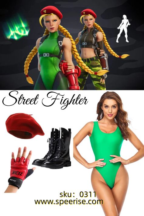 Street Fighter Costumes, Fighter Costume, Green Leotard, Red Boxing Gloves, Cammy Street Fighter, Red Beret, Costume Tutorial, Inner Warrior, Fiery Red