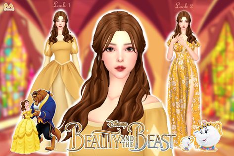 💛 Belle🫖☕(Disney Princess)👑 | Patreon Sims4 Disney Cc, Sims 4 Disney Cc, Sims Disney, Ts4 Patreon, Disney Princess Challenge, Disney Princess Hairstyles, Belle Hairstyle, Sims Characters, Disney Challenge