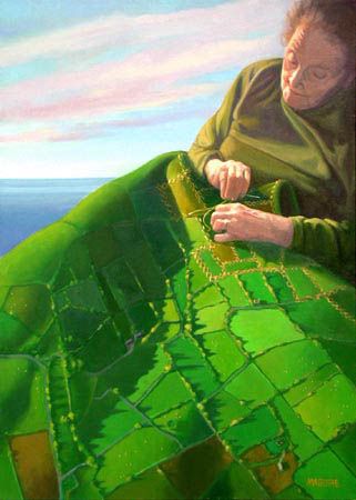 green - woman - land quilt - I Will Give You Ireland -  Barrie Maguire Irish Quilt, Irish Artists, Irish Folklore, Irish Blessings, Irish Landscape, Irish Roots, Irish Culture, Irish Pride, Irish History