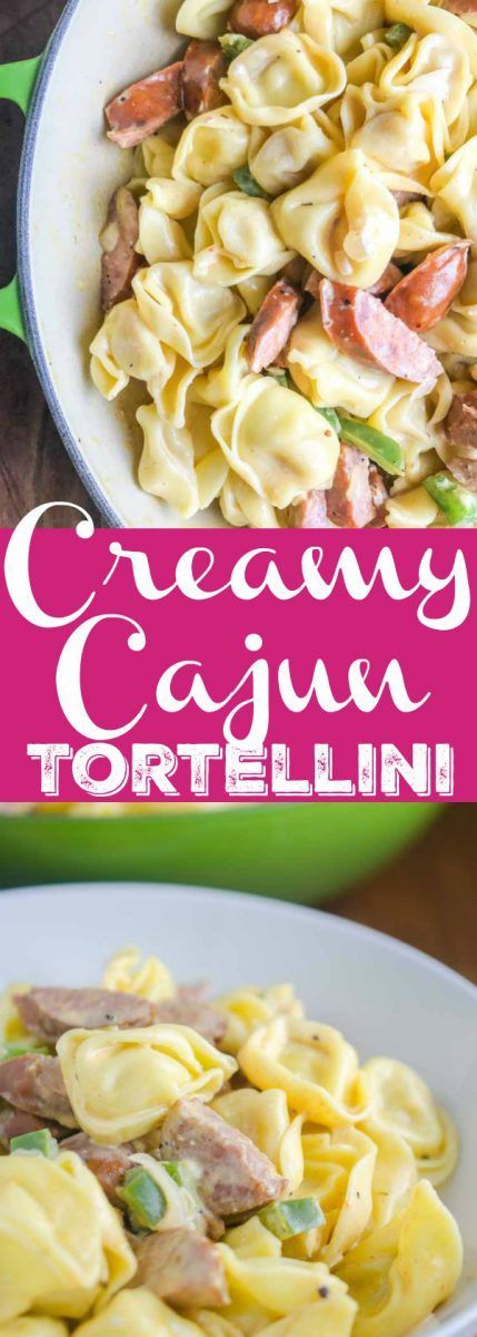 Creamy Cajun Tortellini is a decadent, spicy pasta dish that comes together in a flash. Cheesy tortellini, andouille sausage and bell peppers simmered in a creamy cajun sauce. Tortellini And Smoked Sausage, Cajun Tortellini, Sausage And Bell Peppers, Creamy Cajun Sauce, Cajun Alfredo, Pasta Cajun, Andouille Sausage Recipes, Cheese Tortellini Recipes, Delicious Entrees