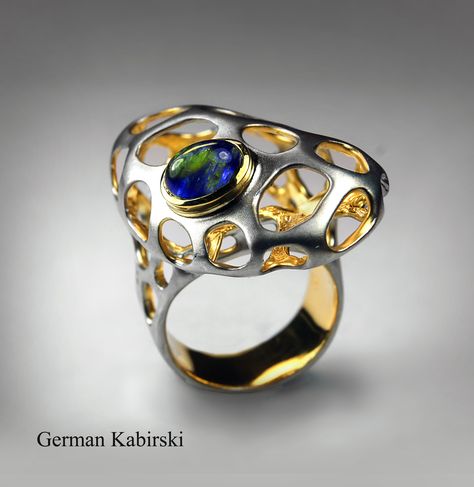 Silver,  sapphire German Kabirski, Art Clay Silver, Jewelry Knowledge, Urban Jewelry, Jewellery Sketches, Contemporary Ring, Fine Art Jewelry, Expensive Jewelry, Funky Jewelry